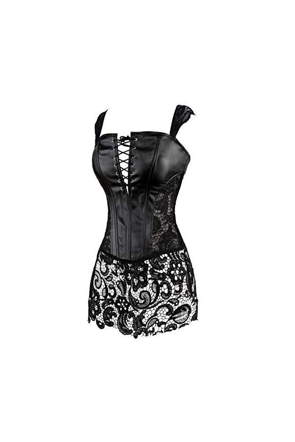 Corset en cuir synthétique pour femme avec bretelles - Corset sexy - Grande taille