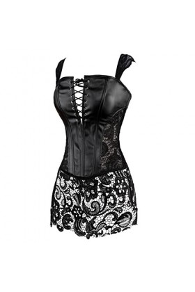 Corset en cuir synthétique pour femme avec bretelles - Corset sexy - Grande taille