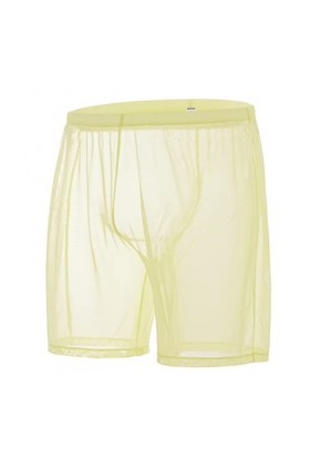 BIATWOWR See-Through Short sexy pour homme Transparent Unlined Long Leg Trunks, 1 paquet : jaune 8501 , L