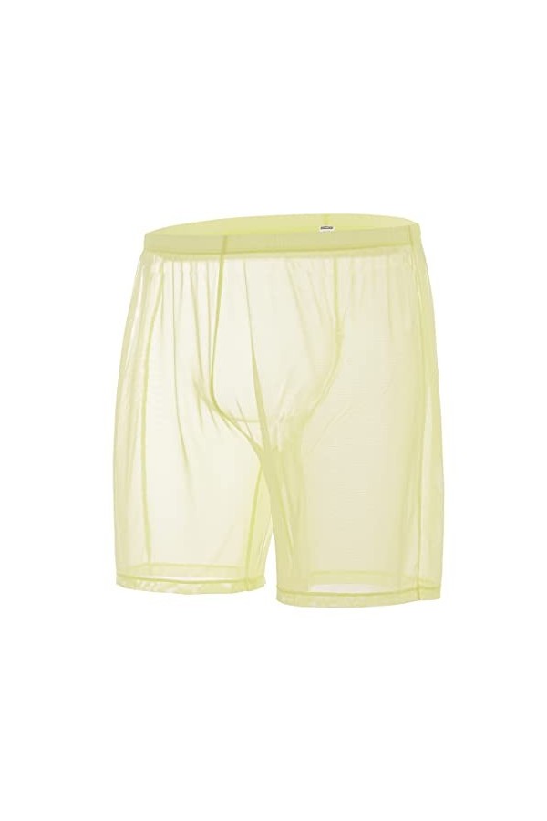 BIATWOWR See-Through Short sexy pour homme Transparent Unlined Long Leg Trunks, 1 paquet : jaune 8501 , L