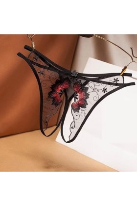 String pantalon sexy en dentelle culotte taille basse fleur slip sans couture creux T-back couleur : noir, taille : 40-60 kg