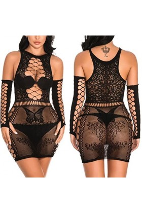 WDZOWU Tenues De Nuit,Lingerie Et sous-Vêtements pour Femme Robe De Nuit Sexy en Dentelle pour Femmes, Noir, 45-70 Kg