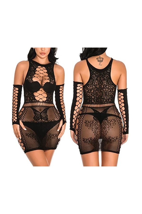 WDZOWU Tenues De Nuit,Lingerie Et sous-Vêtements pour Femme Robe De Nuit Sexy en Dentelle pour Femmes, Noir, 45-70 Kg