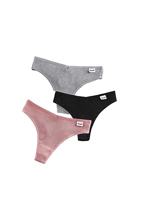 UKKO Culottes Femmes 3 Pcs Culottes pour Femmes Sexy Stuff Thoung String Lingerie De Coton T-Arrière-Q,XL