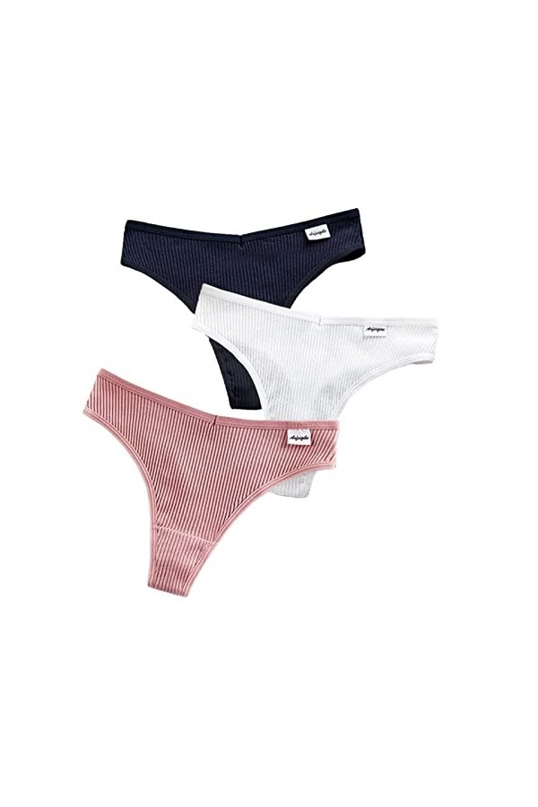 UKKO Culottes Femmes 3 Pcs Culottes pour Femmes Sexy Stuff Thoung String Lingerie De Coton T-Arrière-Q,XL