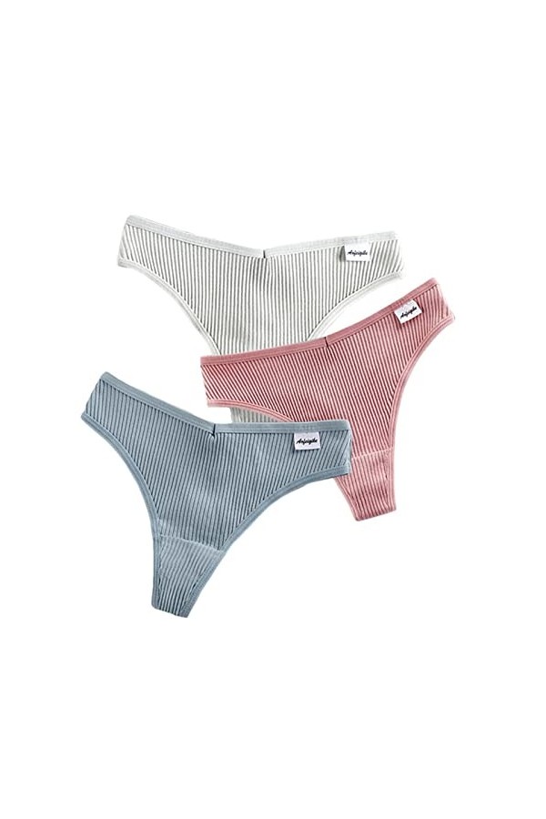 UKKO Culottes Femmes 3 Pcs Culottes pour Femmes Sexy Stuff Thoung String Lingerie De Coton T-Arrière-Q,XL