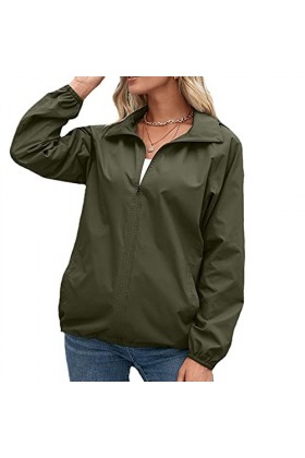 Wlabe Femmes Printemps Automne Veste de Pluie Longue pour Femme Manteau à Capuche Coupe-Vent Imperméable dExtérieur Camping 