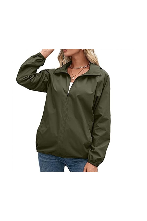 Wlabe Femmes Printemps Automne Veste de Pluie Longue pour Femme Manteau à Capuche Coupe-Vent Imperméable dExtérieur Camping 