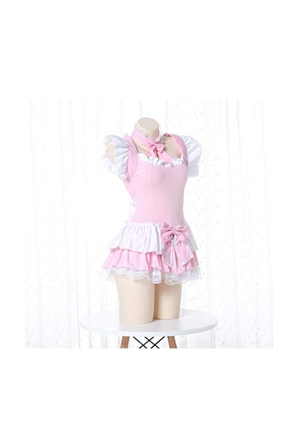 Bwer Femmes Femme de Chambre Cosplay Kawaii Tablier serviteur Costume Babydoll Robe Uniforme érotique Jeu de rôle Mignon Sexy