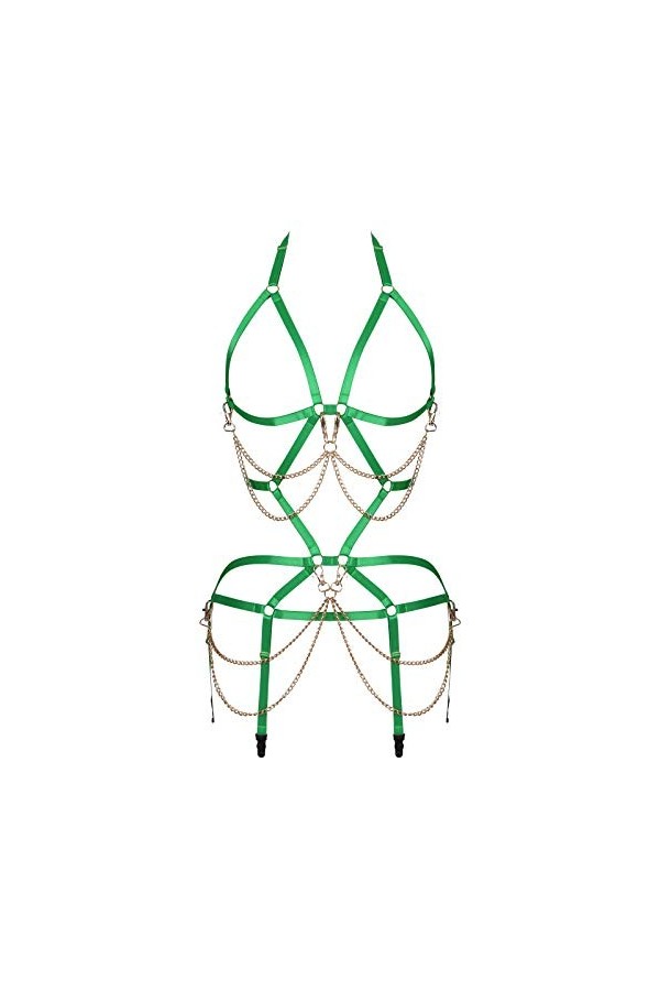 BBOHSS Femmes Corps Harnais Soutien-Gorge Ensemble de Porte-Jarretelles de Carnaval Ensemble de Soutien-Gorge Creux Haut élas