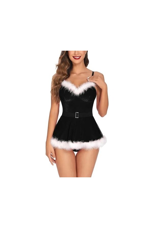 Ensemble de lingerie de Noël pour femme, sous-vêtements, bague, pyjama, porte-jarretelles, Wine-1, L
