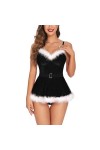 Ensemble de lingerie de Noël pour femme, sous-vêtements, bague, pyjama, porte-jarretelles, Wine-1, L