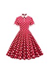 Robe Hepburn Rockabilly années 50 - Robe de cocktail à manches courtes - Swiss Dot Swing - Style décontracté - Décontracté - 