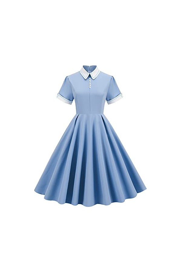 Robe Hepburn Rockabilly années 50 - Robe de cocktail à manches courtes - Swiss Dot Swing - Style décontracté - Décontracté - 