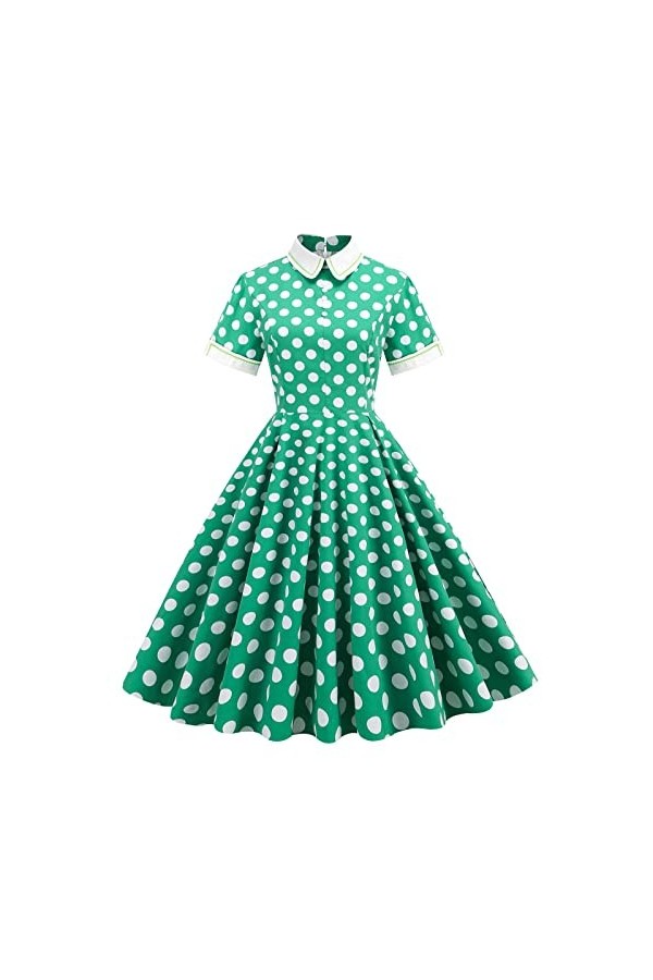 Robe Hepburn Rockabilly années 50 - Robe de cocktail à manches courtes - Swiss Dot Swing - Style décontracté - Décontracté - 