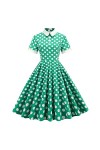 Robe Hepburn Rockabilly années 50 - Robe de cocktail à manches courtes - Swiss Dot Swing - Style décontracté - Décontracté - 