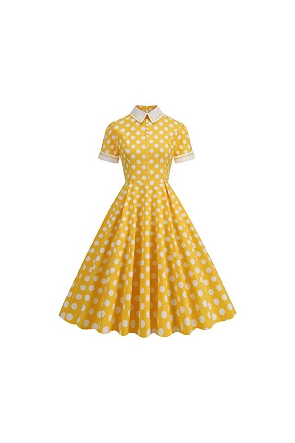 Robe Hepburn Rockabilly années 50 - Robe de cocktail à manches courtes - Swiss Dot Swing - Style décontracté - Décontracté - 