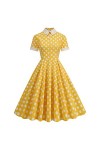 Robe Hepburn Rockabilly années 50 - Robe de cocktail à manches courtes - Swiss Dot Swing - Style décontracté - Décontracté - 