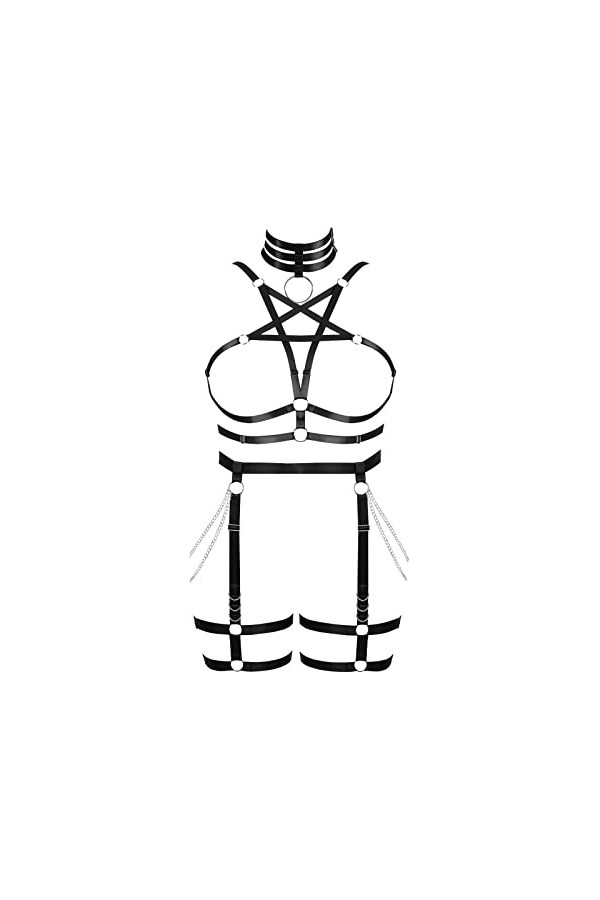 Femmes bodyband Pentagramme Soutien - Gorge Plus Taille élégant évidé Garter Set Punk Gothique Halloween Carnaval Club Costum