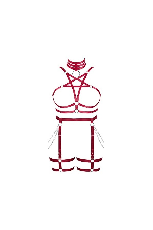 Femmes bodyband Pentagramme Soutien - Gorge Plus Taille élégant évidé Garter Set Punk Gothique Halloween Carnaval Club Costum