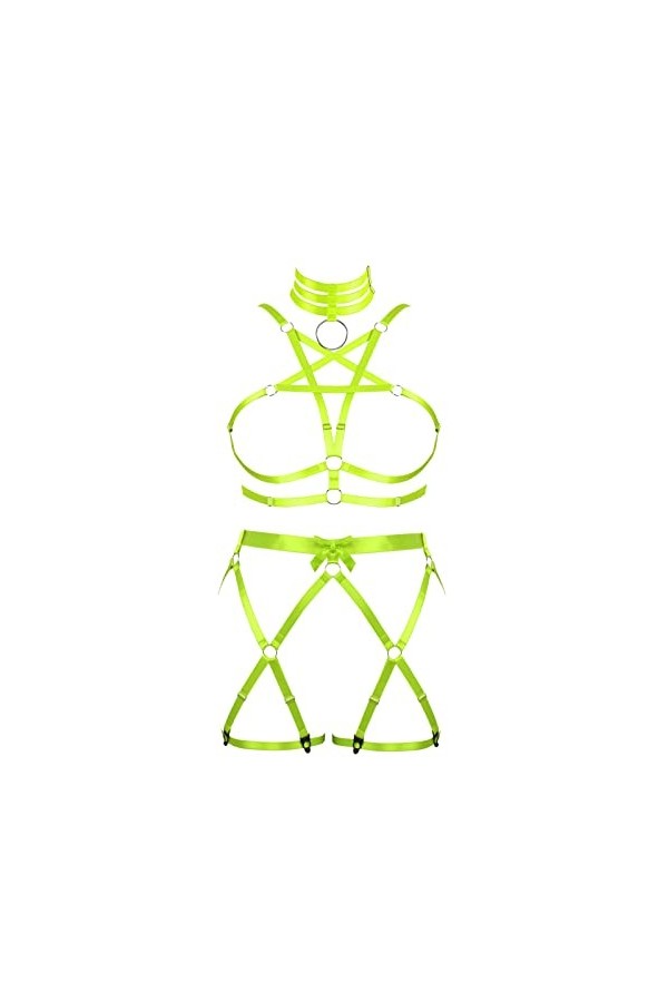 Femmes Body Harnais Pentagramme Soutien - Gorge Plus Taille élégant Corps Creux Cage Garter Set Punk Gothique Halloween Carna