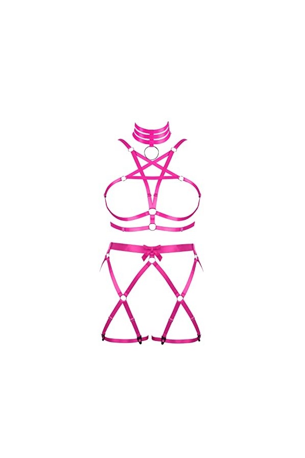 Femmes Body Harnais Pentagramme Soutien - Gorge Plus Taille élégant Corps Creux Cage Garter Set Punk Gothique Halloween Carna