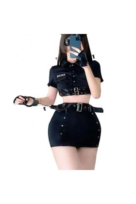 WSZJLN Adulte Femmes Sexy Lingerie Jeu de Rôle Flic Gaine Robe Policière Uniforme Séduisante Hôtesse de lair Halloween Cospl