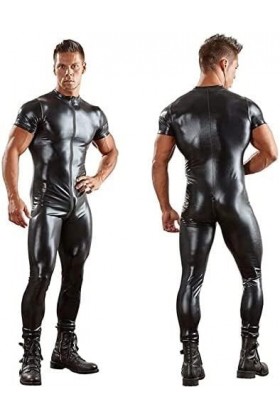 ZUVUYUO Catsuit en Cuir Verni Brillant pour Homme, Look Body Une pièce, vêtements en Caoutchouc avec Fermeture à glissière à 