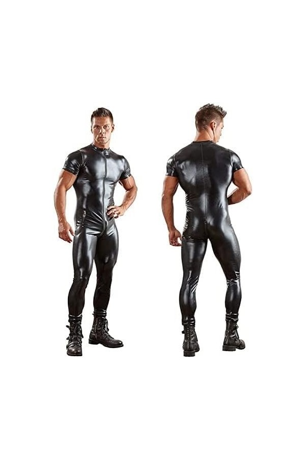 ZUVUYUO Catsuit en Cuir Verni Brillant pour Homme, Look Body Une pièce, vêtements en Caoutchouc avec Fermeture à glissière à 
