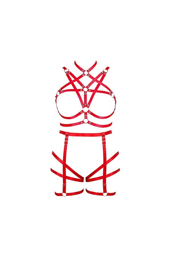 BBOHSS Femmes Bretelles Soutien - Gorge Plus Taille sans Tasse Creux Garter Set Punk Gothique Halloween Rave Dance Club Costu