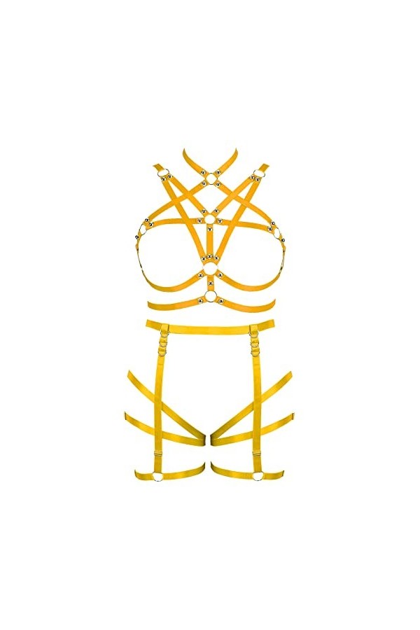 BBOHSS Femmes Bretelles Soutien - Gorge Plus Taille sans Tasse Creux Garter Set Punk Gothique Halloween Rave Dance Club Costu