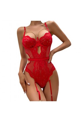 Générique Ensemble Lingerie Hot Femmes Matures Sexy Lingerie Sexy Corset Rouge Noir pour Choix Hot Lace Teddy Ensemble Sexy H