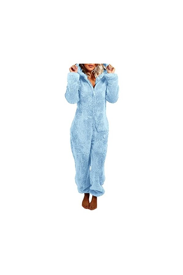 Combinaison en polaire pour femme - Combinaison complète - Moelleux - Pyjama - Une pièce - Hiver - Chaud - En peluche - Pour 