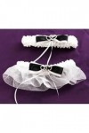2 Jarretières mariage double coeur en strass organza blanc satin noir