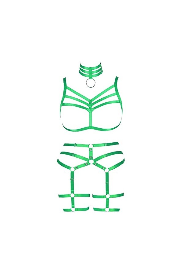 JMMHSS Harnais de Corps Grande Taille Lingerie Soutien-Gorge à Bretelles évider Poitrine Porte-Jarretelles Ensembles Gothique