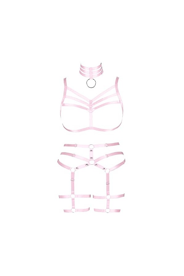 JMMHSS Harnais de Corps Grande Taille Lingerie Soutien-Gorge à Bretelles évider Poitrine Porte-Jarretelles Ensembles Gothique