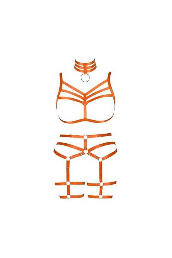 JMMHSS Harnais de Corps Grande Taille Lingerie Soutien-Gorge à Bretelles évider Poitrine Porte-Jarretelles Ensembles Gothique