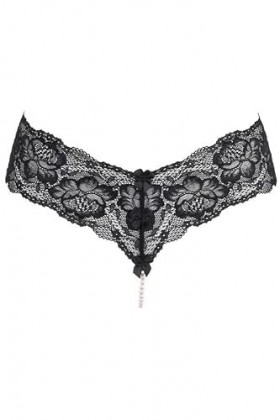 Axami String ouvert Hipster en dentelle orné de strass, Noir , S-M