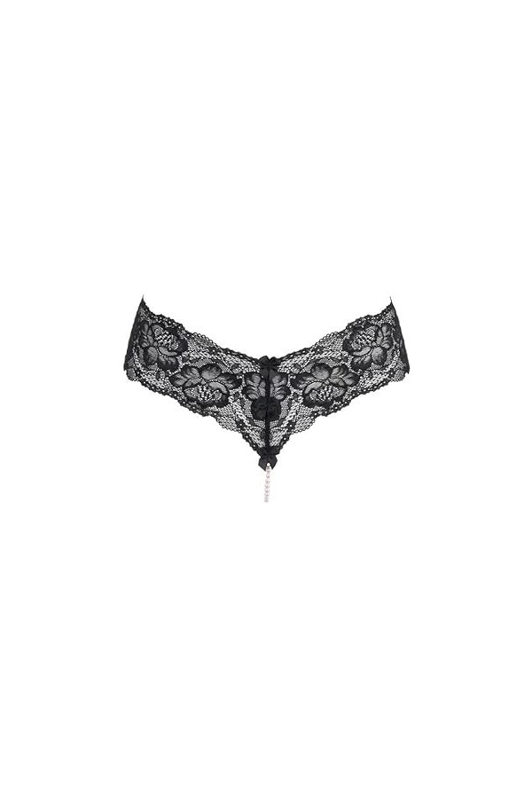 Axami String ouvert Hipster en dentelle orné de strass, Noir , S-M