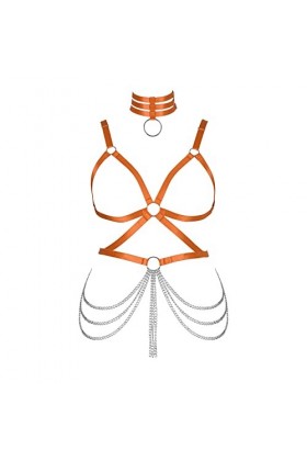 Chaîne de Corps Dodu Grande Taille Soutien-Gorge Plein Body Harnais de Corps Femme Halloween Cage à Lingerie Ensemble Gothiqu