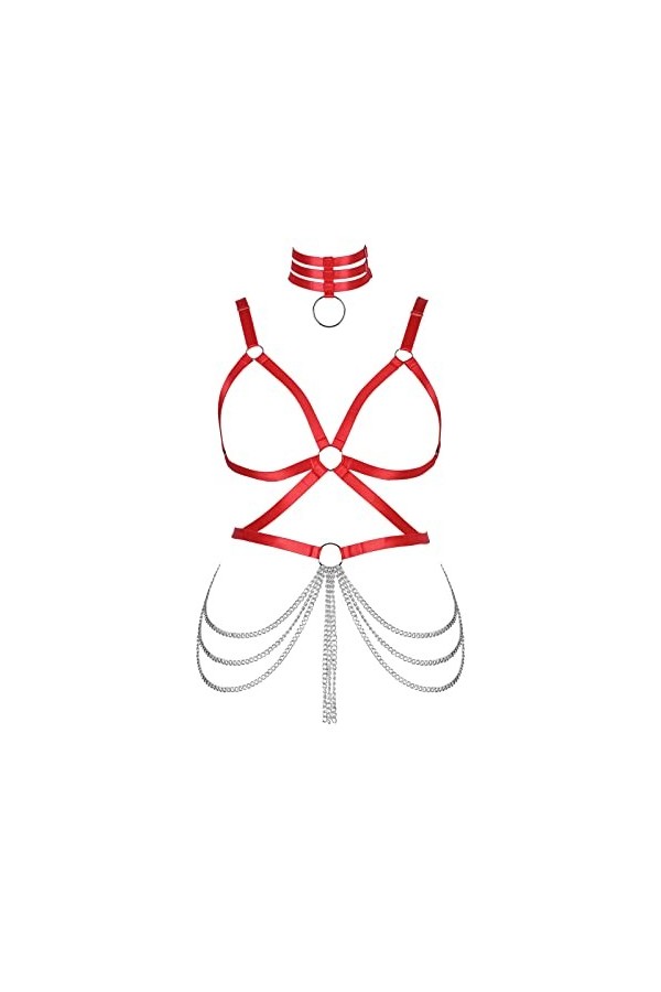 Chaîne de Corps Dodu Grande Taille Soutien-Gorge Plein Body Harnais de Corps Femme Halloween Cage à Lingerie Ensemble Gothiqu