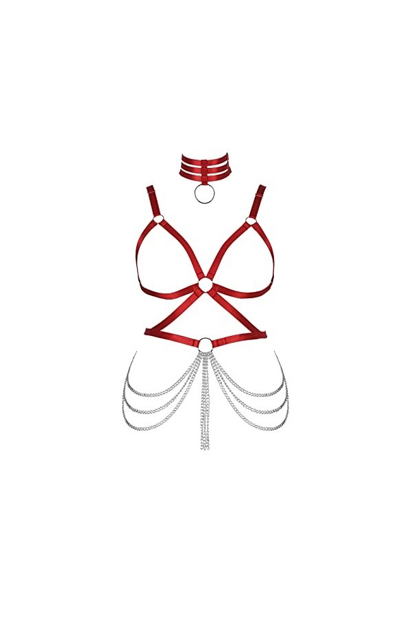 Chaîne de Corps Dodu Grande Taille Soutien-Gorge Plein Body Harnais de Corps Femme Halloween Cage à Lingerie Ensemble Gothiqu