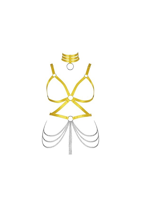 Chaîne de Corps Dodu Grande Taille Soutien-Gorge Plein Body Harnais de Corps Femme Halloween Cage à Lingerie Ensemble Gothiqu