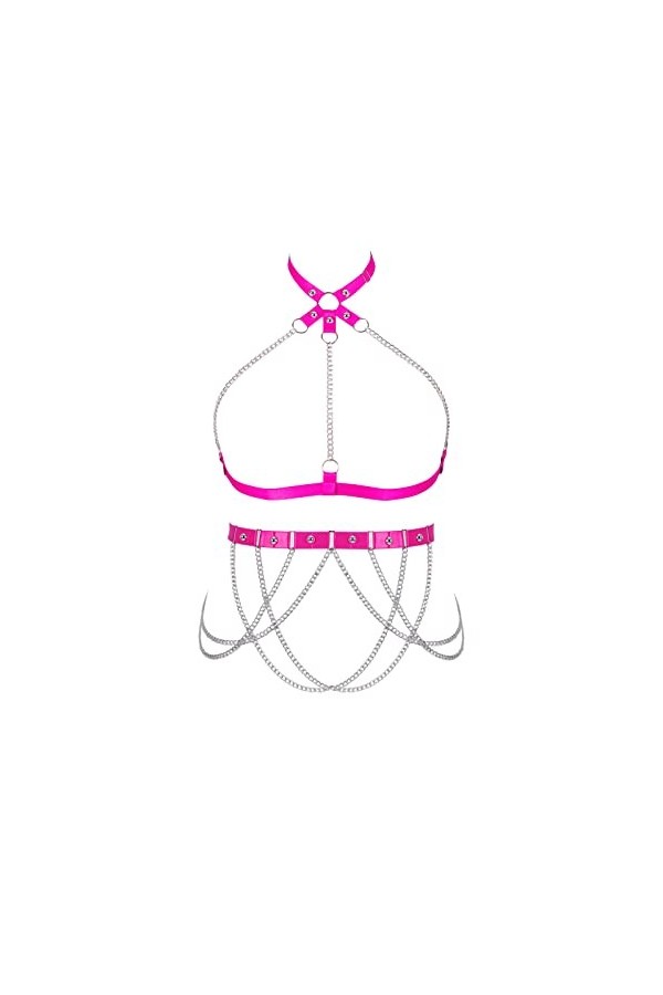Femmes Body Harnais Soutien-Gorge Plus Taille chaîne en métal Mode Soutien-Gorge Découpe Jarretière Ensemble Punk Gothique Ha