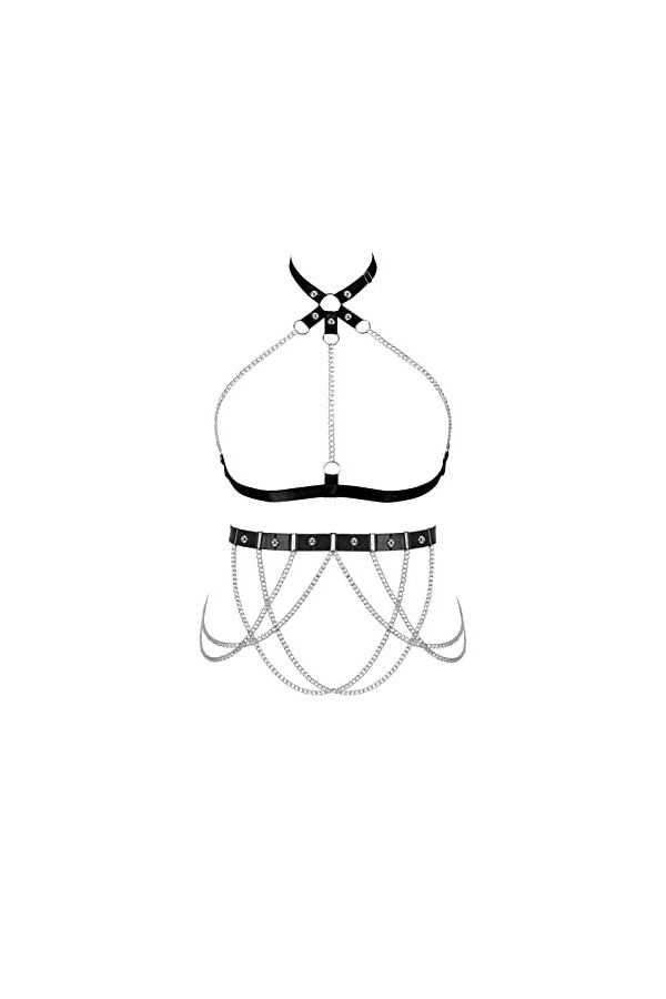 Femmes Body Harnais Soutien-Gorge Plus Taille chaîne en métal Mode Soutien-Gorge Découpe Jarretière Ensemble Punk Gothique Ha