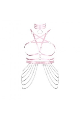Femmes Body Strap Penta Star Bra Garter Set Punk Gothique Carnaval Halloween Big Garter Bra Dance Suit 1 Rose 