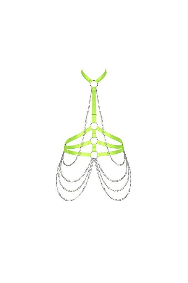 Grande Taille Femmes Harnais Corps chaîne Lingerie Pleine Cage Poitrine Sangle jarretière Punk Goth Extensible Tissu Hallowee