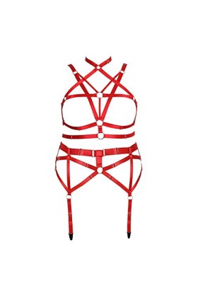 JMMHSS Femmes Grande Taille Corps Harnais Punk jarretière Ensemble élastique réglable Gothique Danse Carnaval Costume Accesso