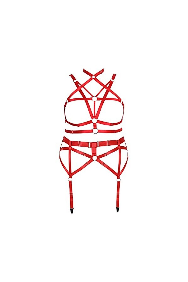 JMMHSS Femmes Grande Taille Corps Harnais Punk jarretière Ensemble élastique réglable Gothique Danse Carnaval Costume Accesso