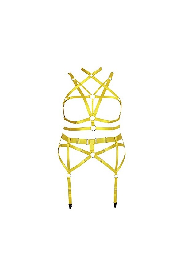 JMMHSS Femmes Grande Taille Corps Harnais Punk jarretière Ensemble élastique réglable Gothique Danse Carnaval Costume Accesso